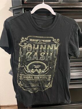 Ash Black Johnny Cash Graphic Tee with Gold Print